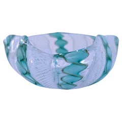 Green, White, Copper Murano Glass Zanfirico Latticino Glass Bowl/Trinket Dish