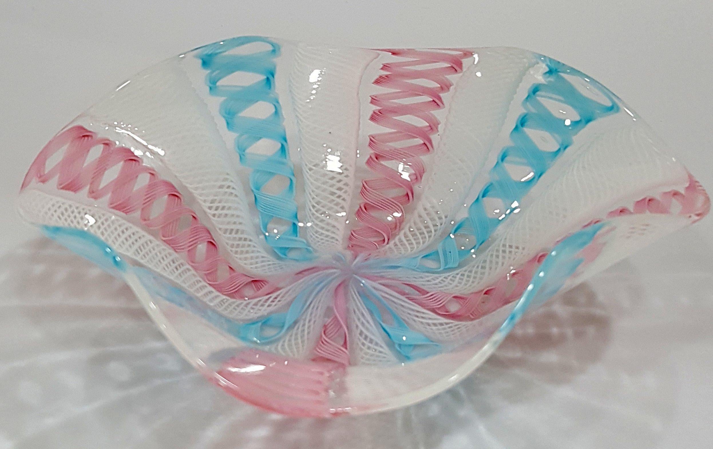 Murano Glass Zanfirico Latticino ribbon glass bowl, Salviati suspected. About 5.5
