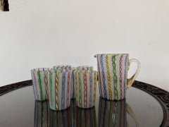 Jarra y copas de cristal de Murano "Zanfirico" attr. A Fratelli Toso, hacia la década de 1960