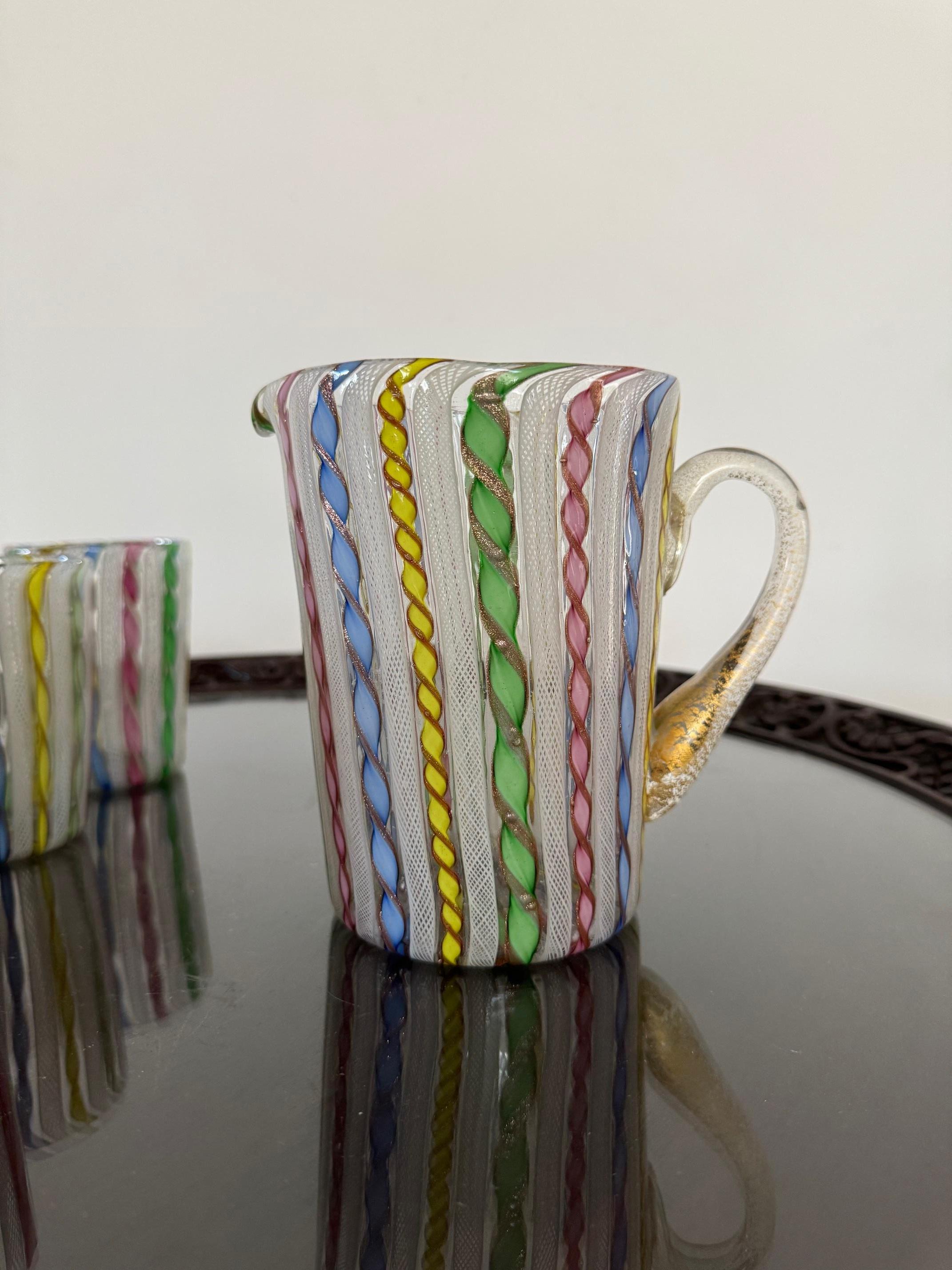 Murano Glass ‘Zanfirico’ Pitcher and Cups attr. To Fratelli Toso, circa 1960s For Sale 1