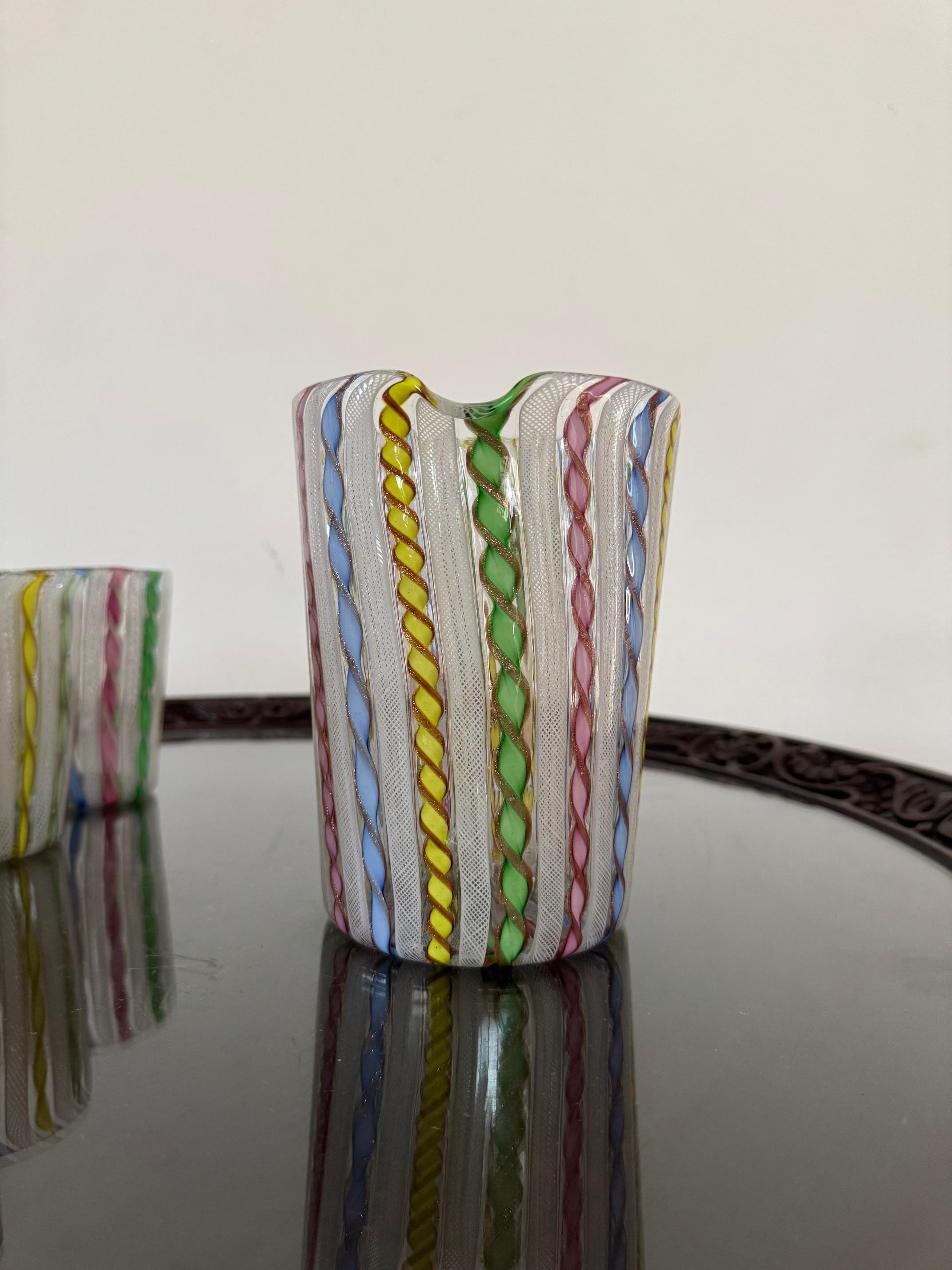 Murano Glass ‘Zanfirico’ Pitcher and Cups attr. To Fratelli Toso, circa 1960s For Sale 2
