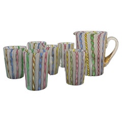 Murano Glass ‘Zanfirico’ Pitcher and Cups attr. To Fratelli Toso, circa 1960s