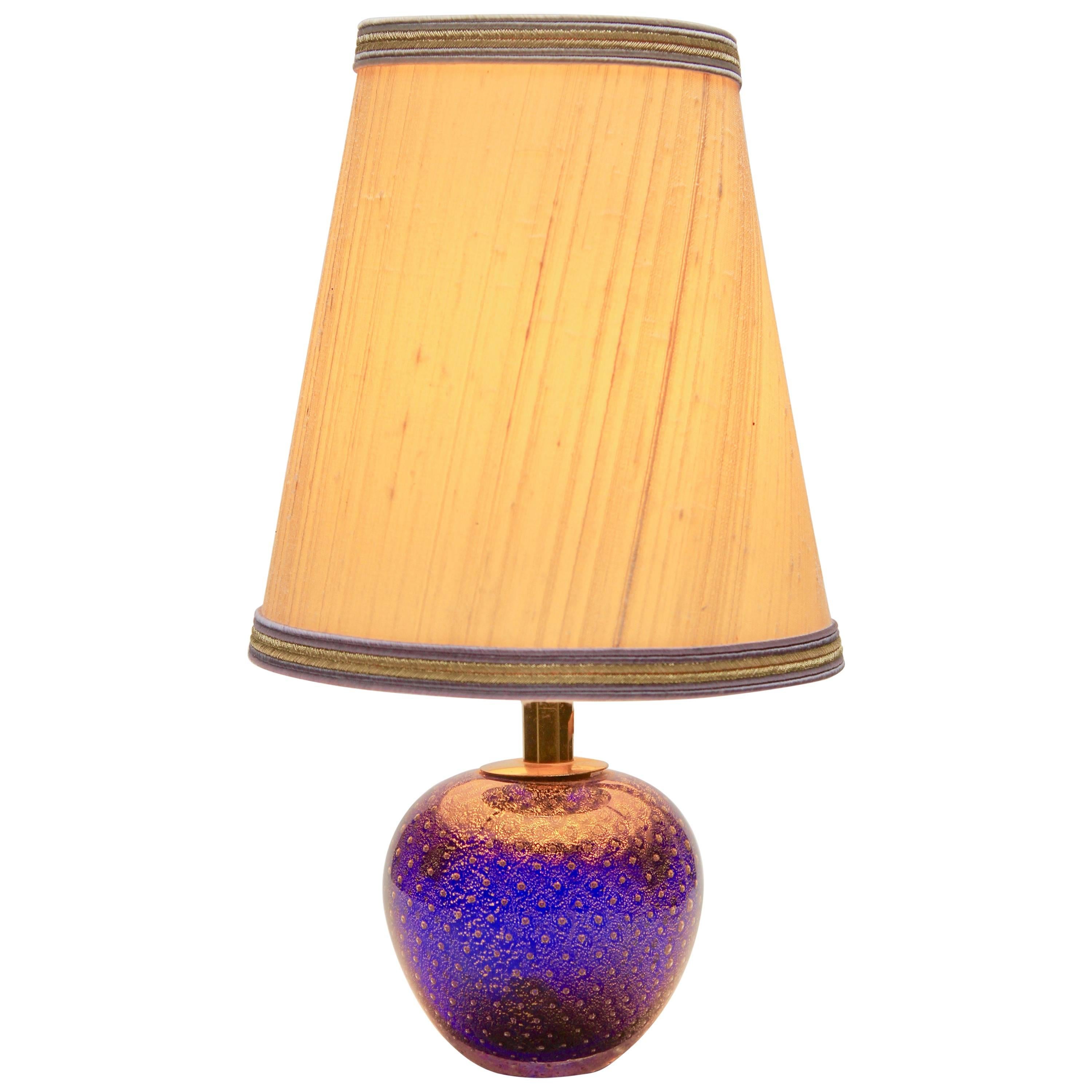 Murano Globe-Shaped Lamp Cobalt Blue with Aventurine 'Gold Metal' and Bullicante