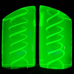 Murano Glowing Sommerso Ribbons Italian Art Glass Uranium Rod Bookend Sculptures