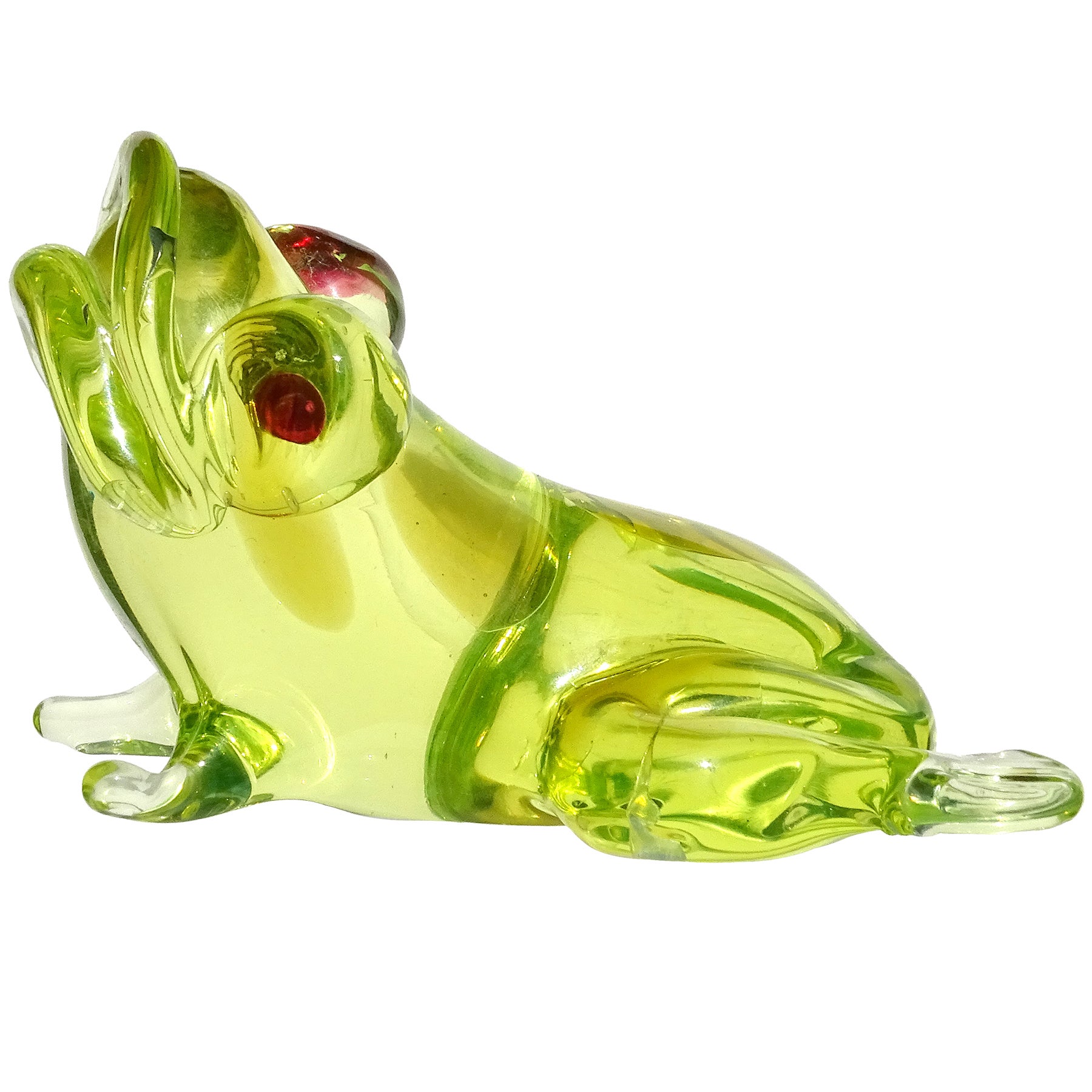 Murano Glowing Uranium Italian Art Glass Frog Paperweight Figurine Sculpture For Sale