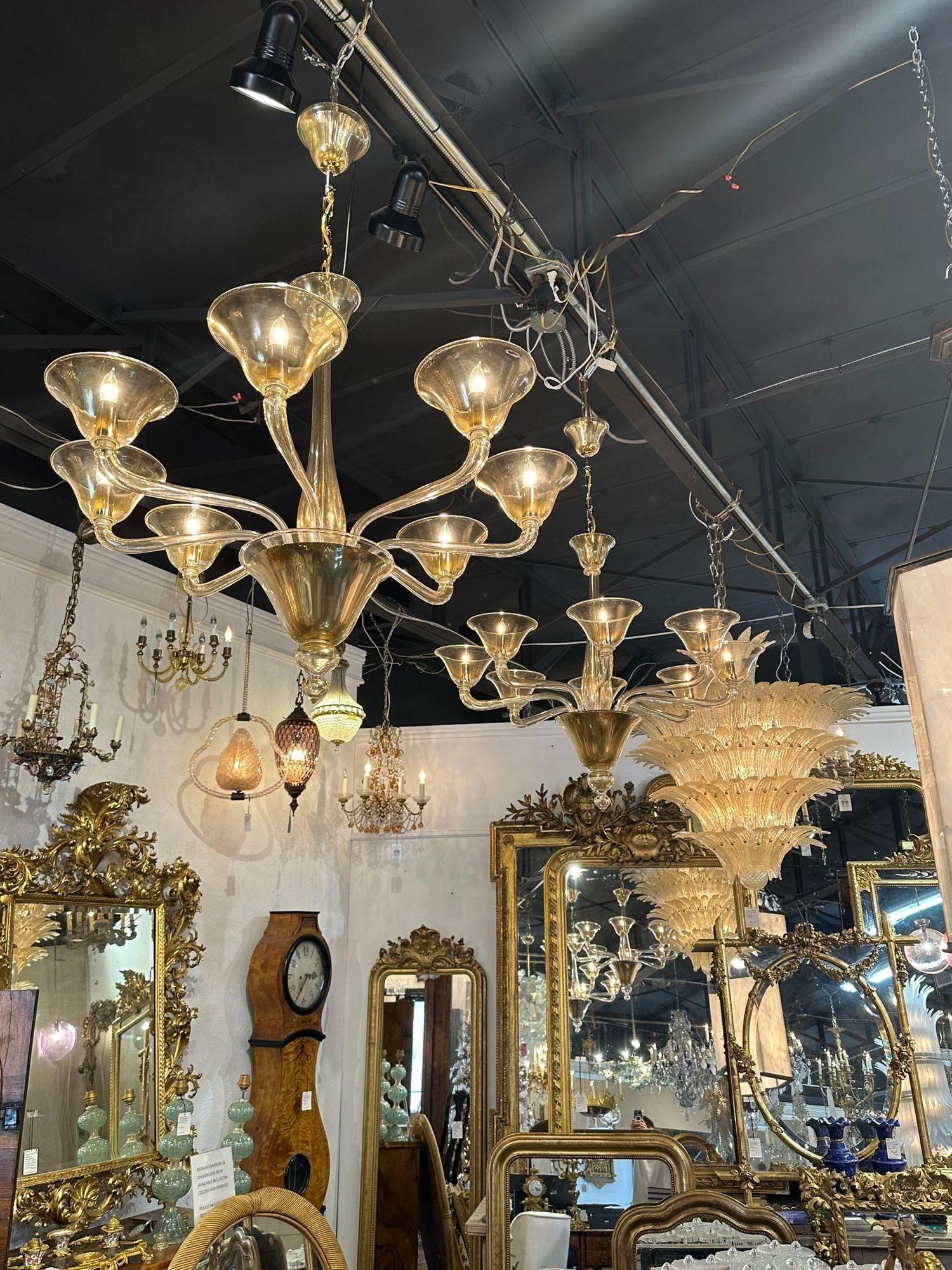 Murano Gold 8 Arm Chandelier In Good Condition For Sale In Dallas, TX