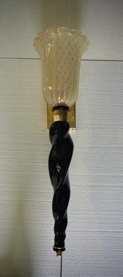 Murano Gold and Black Color Glass Wall Light and Sconces, 2020