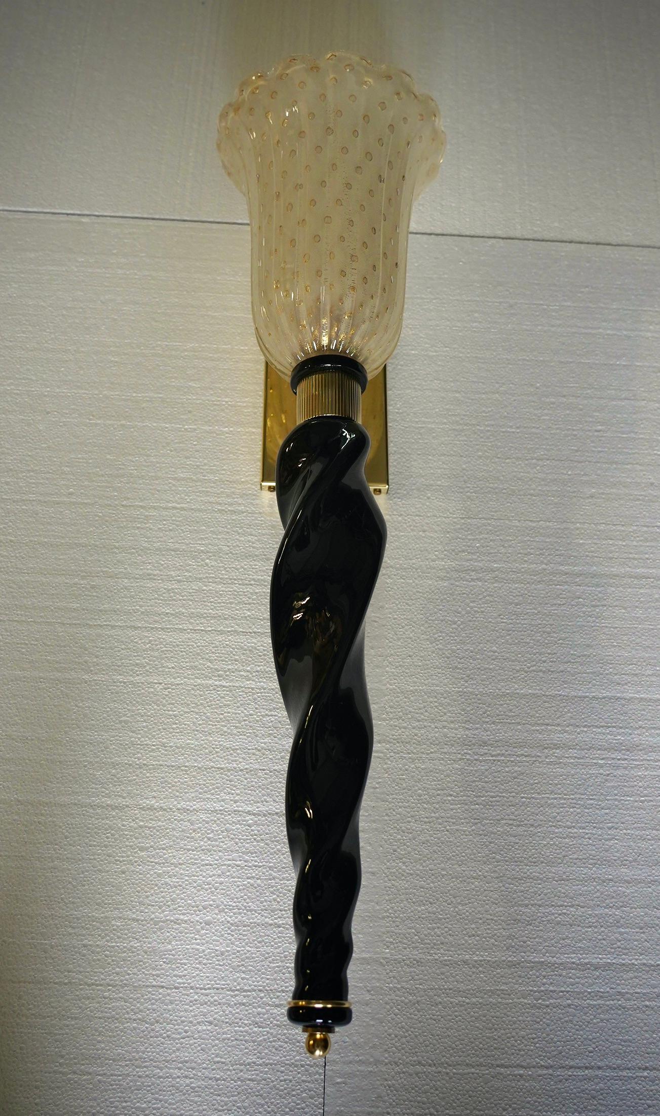 Applique e lampade da parete in vetro color oro e nero di Murano, 2020 in vendita 1