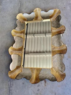 Murano Gold and Champagne Color Glass and Brass Mid-Century Wall Mirror, 2020