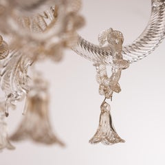 Lampadario di Murano in oro e vetro trasparente a 6 luci, Vintage Made in Italy in stock