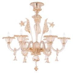 Murano Gold and Clear glass chandelier 6 lights, Vintage Made in Italy in stock