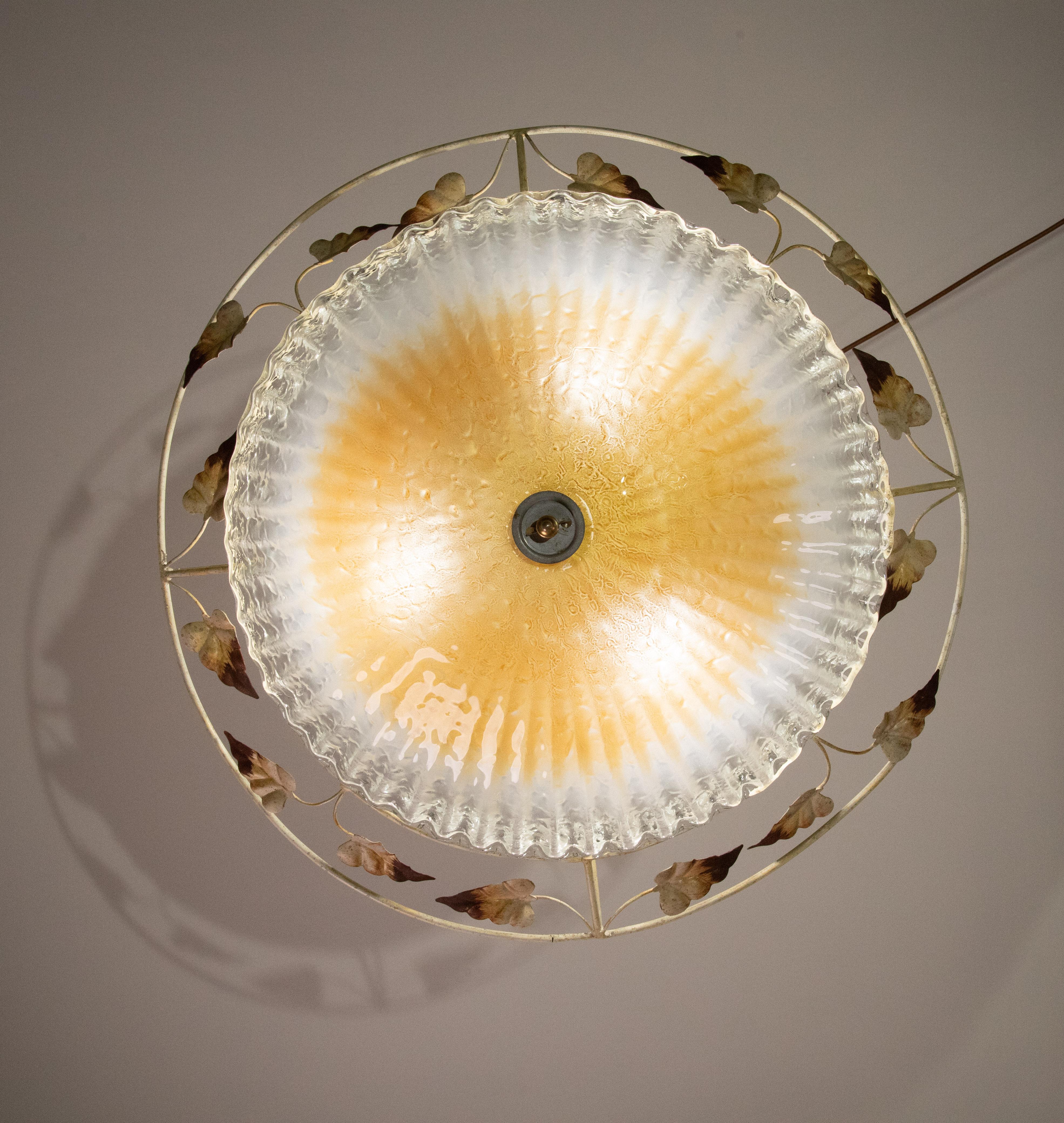 Murano Gold and Trasparent Ceiling Light with iron structure, 1970 For Sale 1