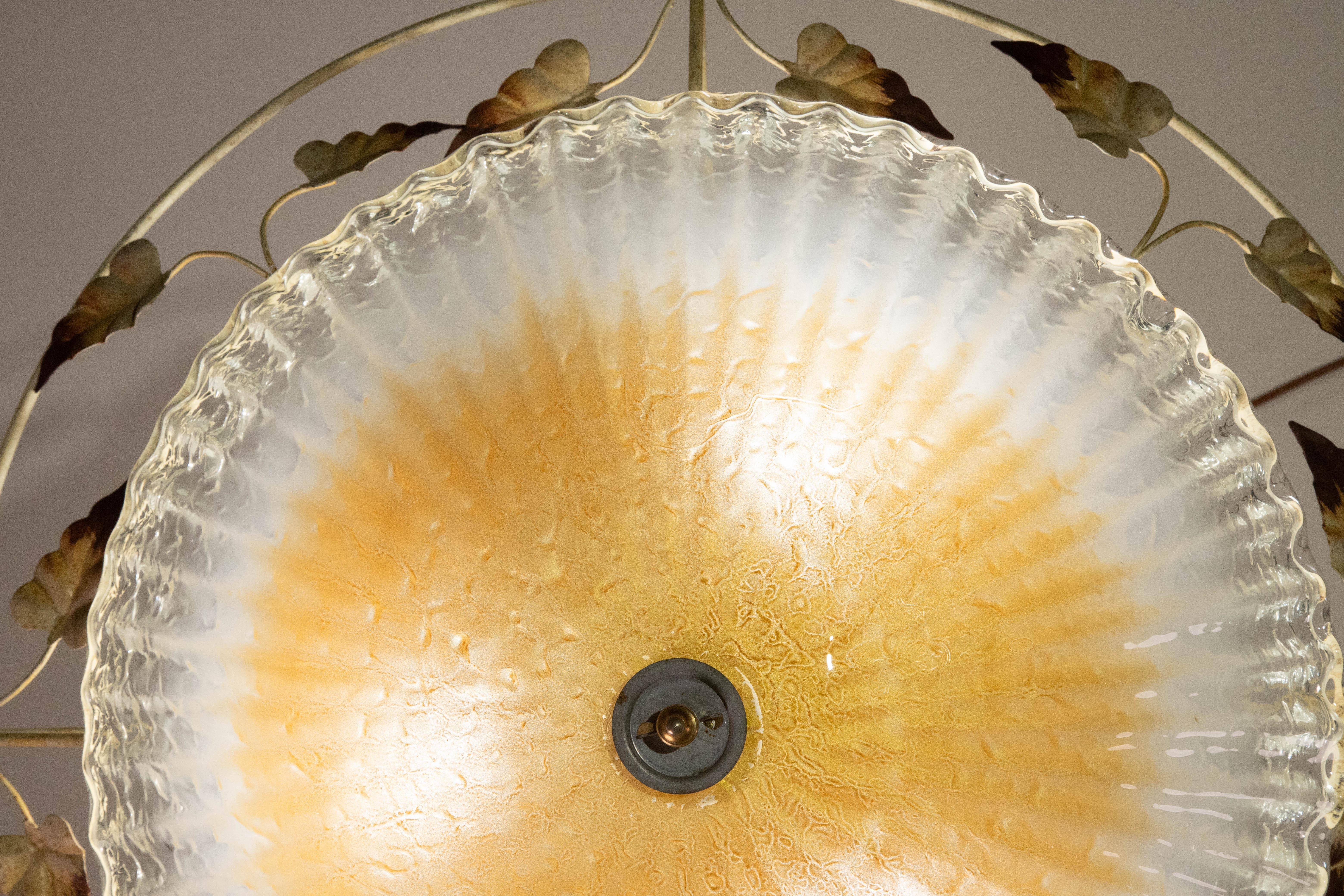 Murano Gold and Trasparent Ceiling Light with iron structure, 1970 For Sale 4