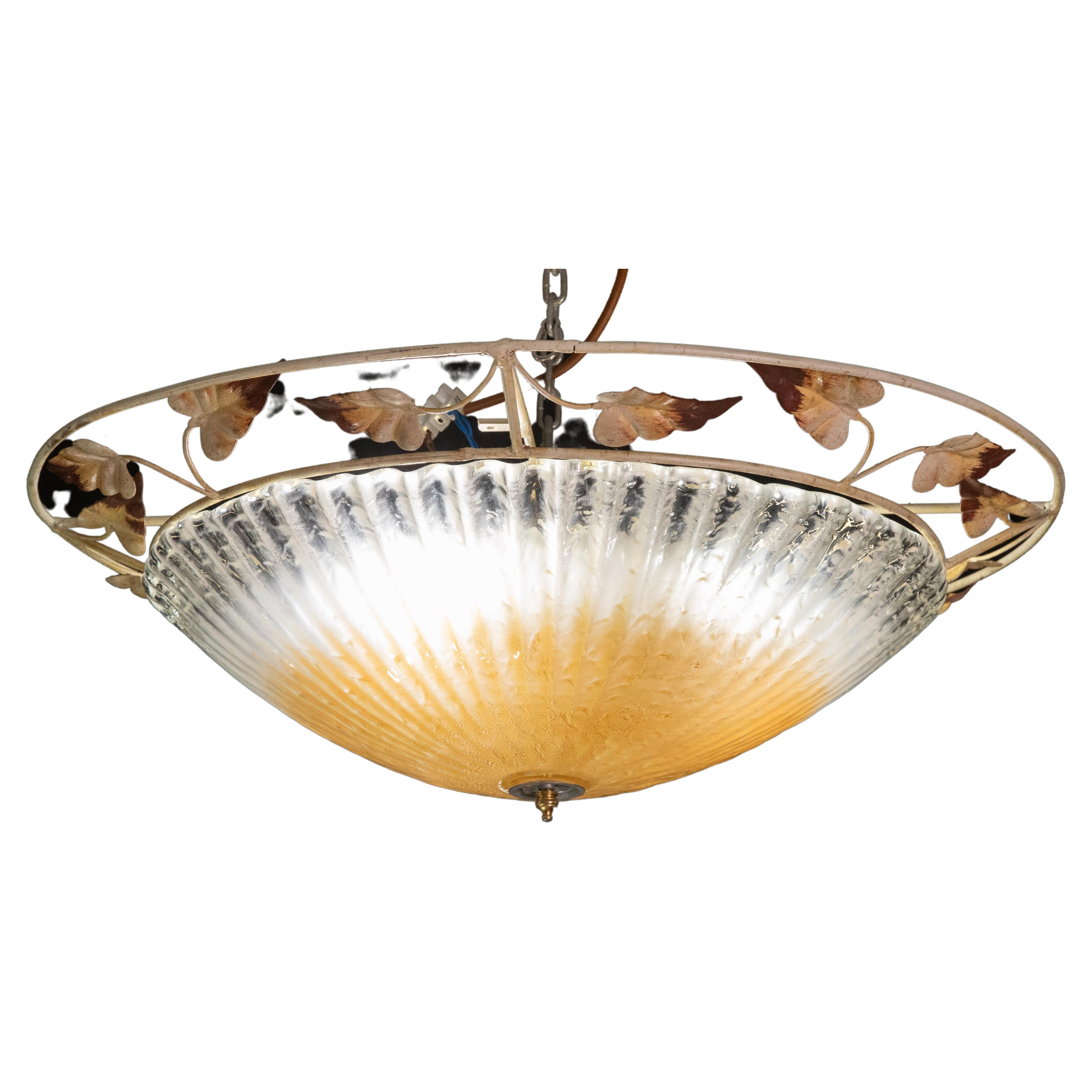 Murano Gold and Trasparent Ceiling Light with iron structure, 1970 For Sale
