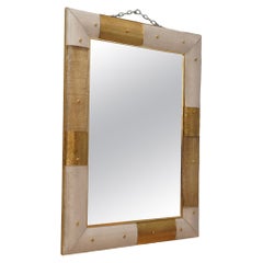 Espejo de Consola / Espejo de Pared de Murano de Cristal Dorado y Blanco y Latón, 2020
