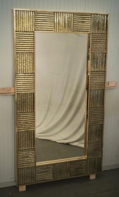 Murano Gold Art Glass and Brass Mid-Century Italian Console Wall Mirror, 2020