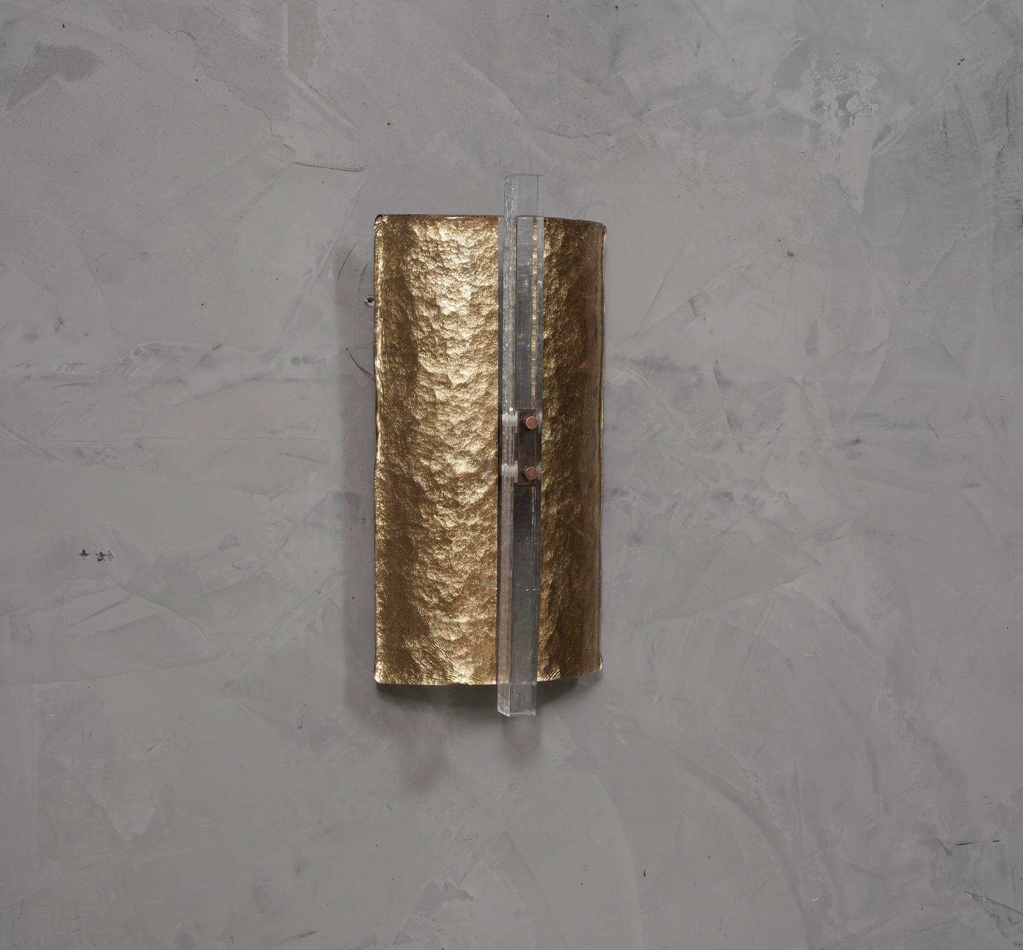 Murano-Gold-Kunstglas-Wandleuchte aus der Mitte des Jahrhunderts, 1990 (Messing) im Angebot