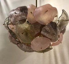 Araña y Colgante de Murano de Bronce Dorado y Color Rosa Claro de Mediados de Siglo, 1980