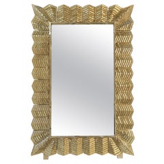 Murano Gold Color Glass and Brass Mid-Century Console / Wall Mirror, 2000