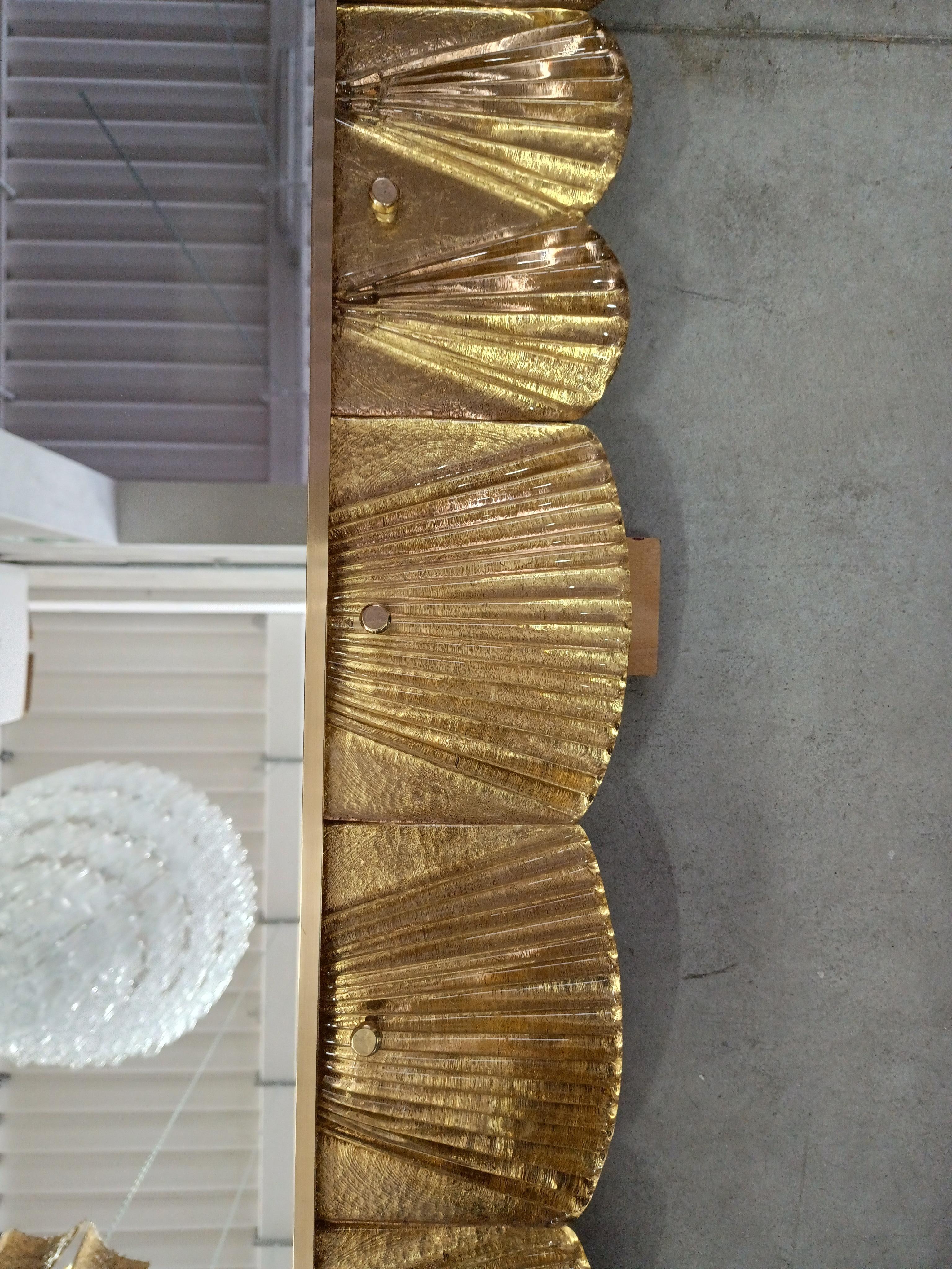 Contemporary Murano Gold Color Glass and Brass Mid-Century Wall Mirror, 2000 For Sale