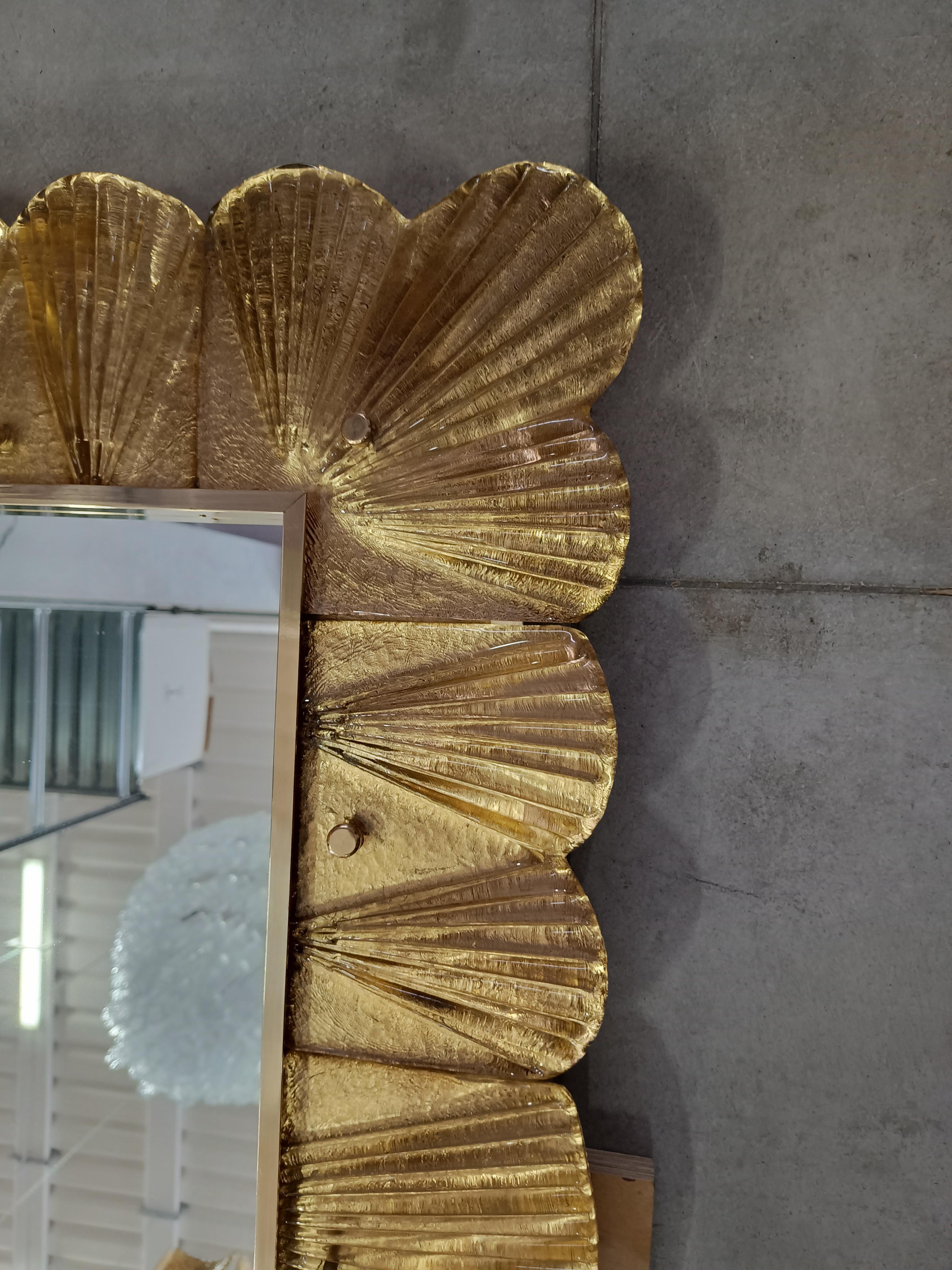 Murano Gold Color Glass and Brass Mid-Century Wall Mirror, 2000 For Sale 1