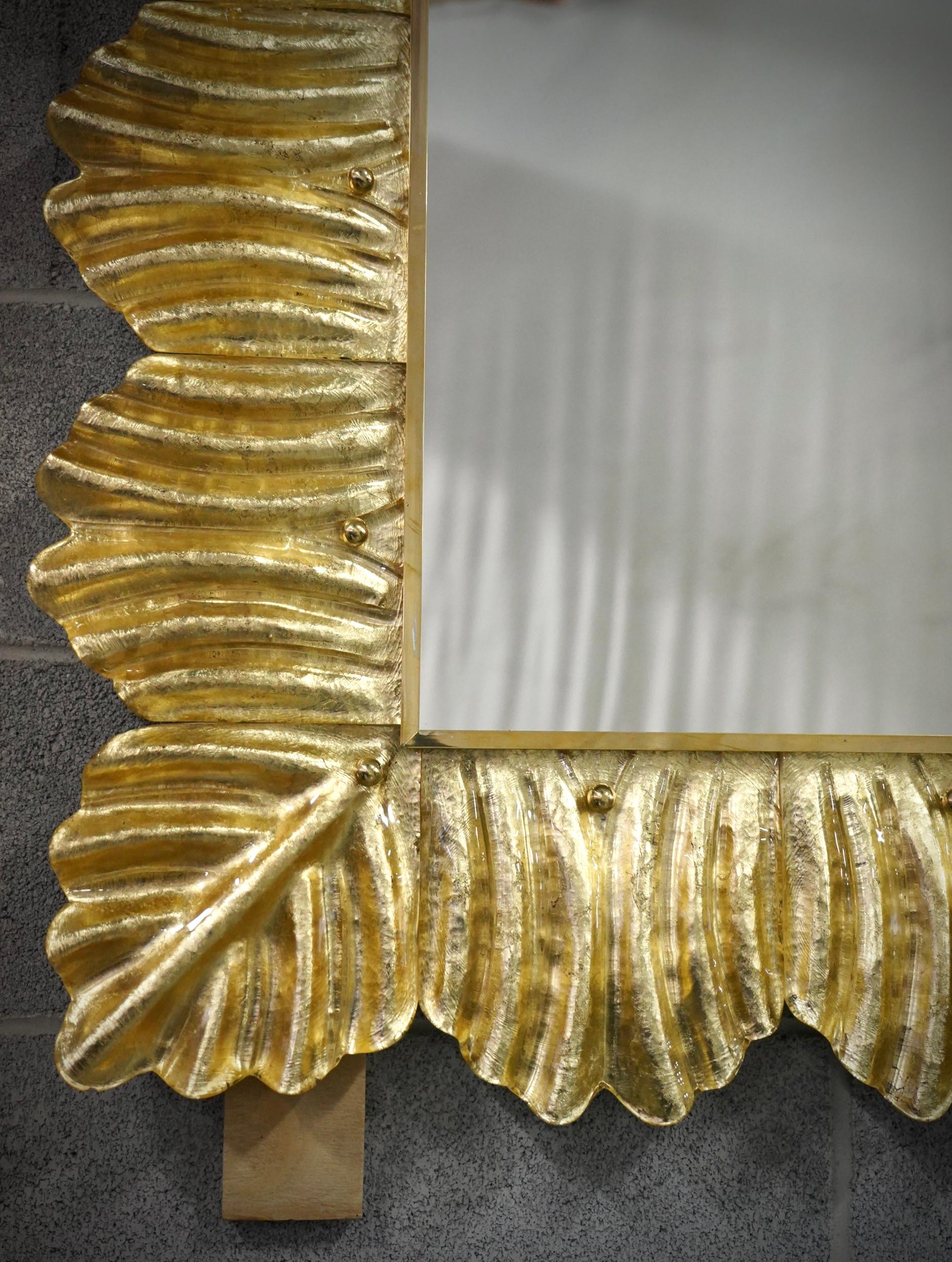 Murano Gold Color Glass and Brass Mid-Century Wall Mirror, 2000 For Sale 2
