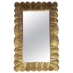 Espejo de pared de Murano de cristal dorado y latón de mediados de siglo, 2000