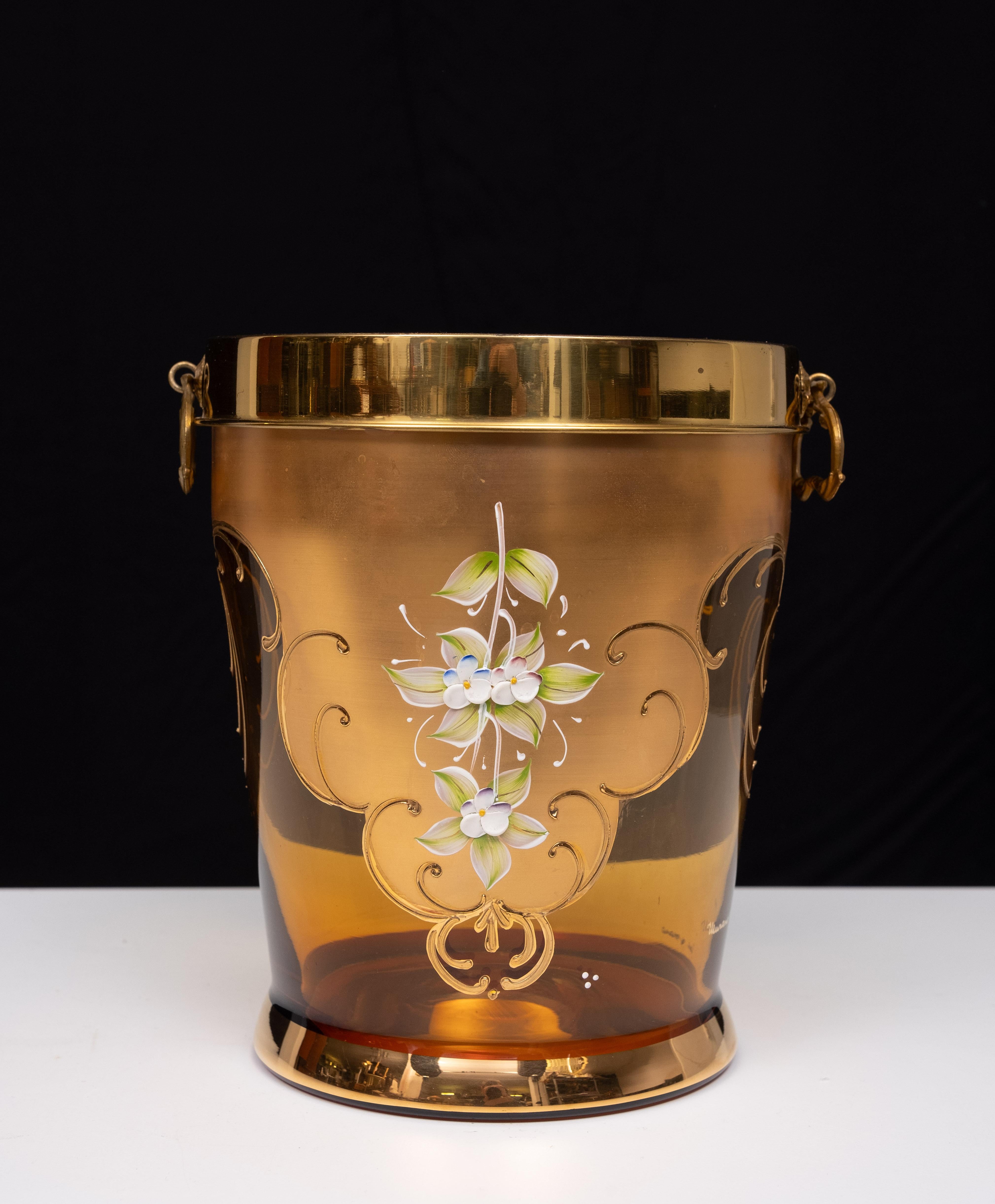 Secchiello per il ghiaccio in vetro decorato oro di Murano firmato  Italia in vendita 3