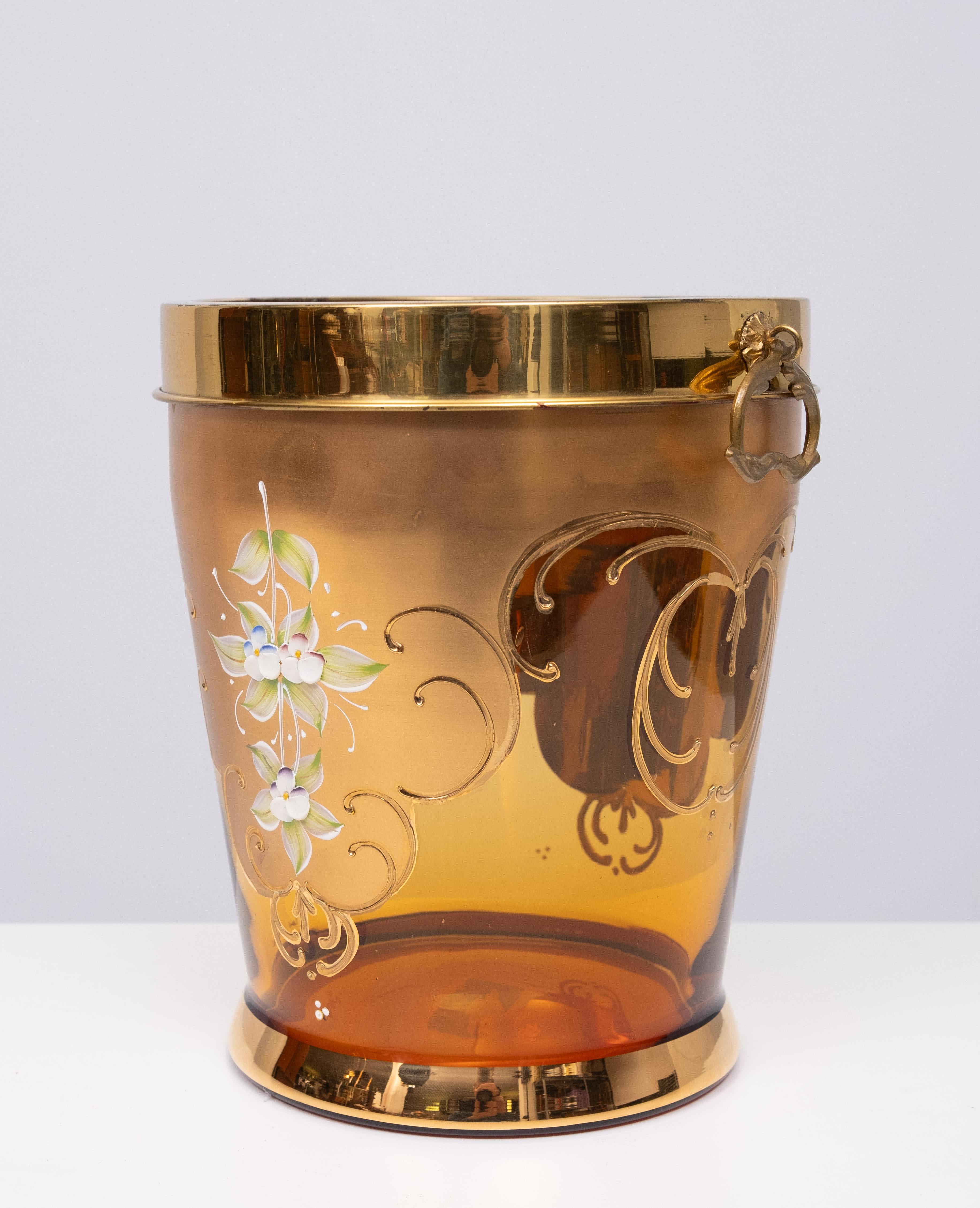 Mid-Century moderno Secchiello per il ghiaccio in vetro decorato oro di Murano firmato  Italia in vendita