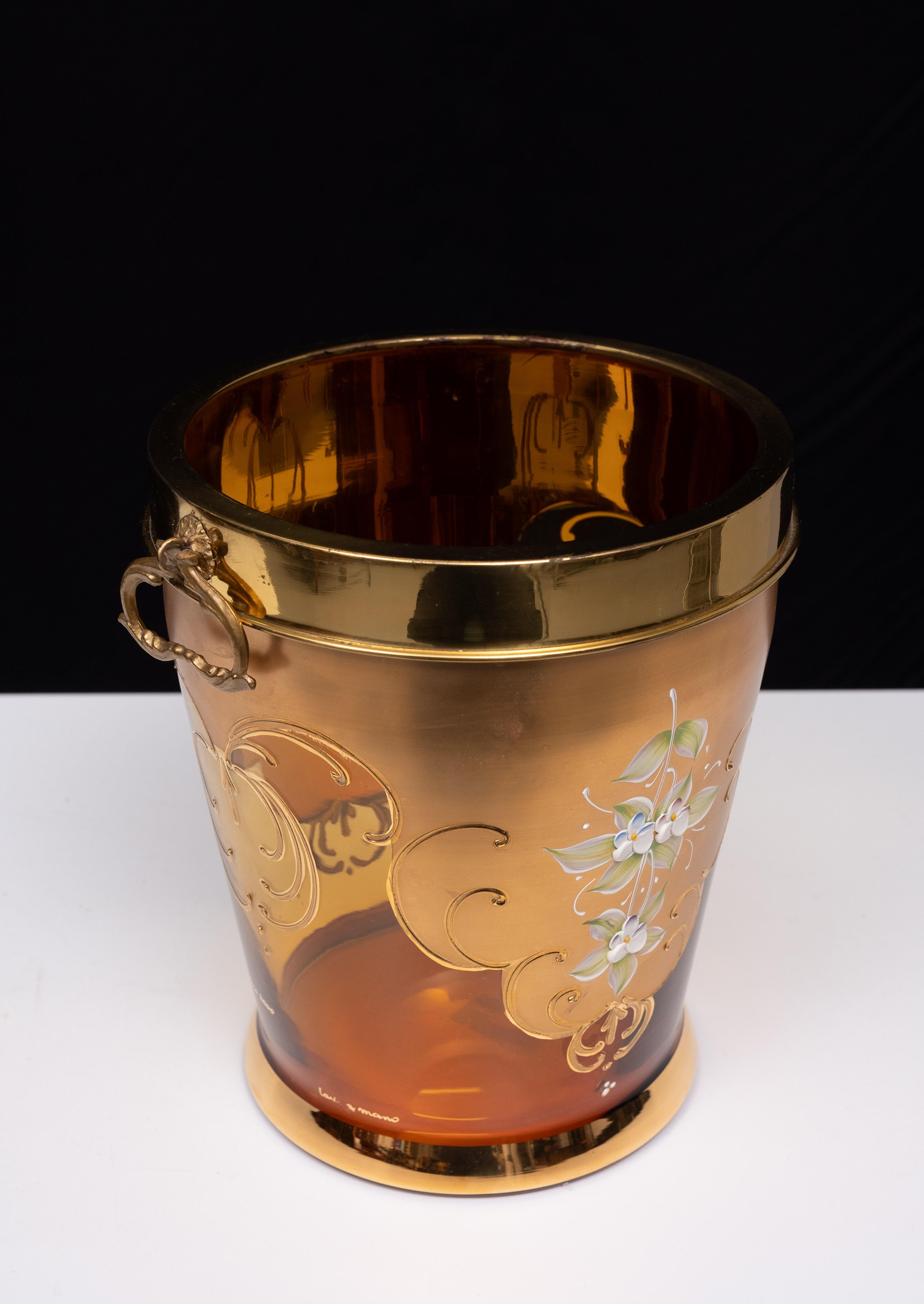 Secchiello per il ghiaccio in vetro decorato oro di Murano firmato  Italia in vendita 2