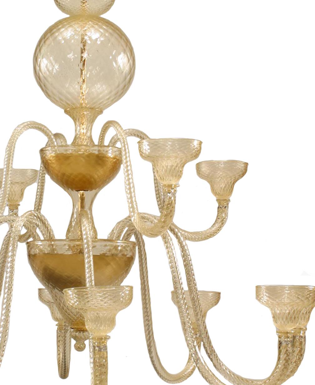 Murano Gold Dusted Glass Ballotton Chandelier In Excellent Condition For Sale In New York, NY