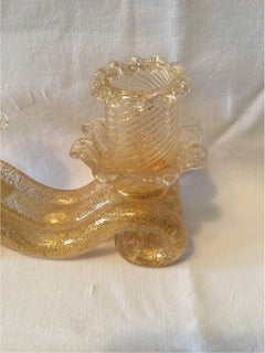 Murano Gold Flake Glass Candleholder Barovier e Toso Style, 1950s