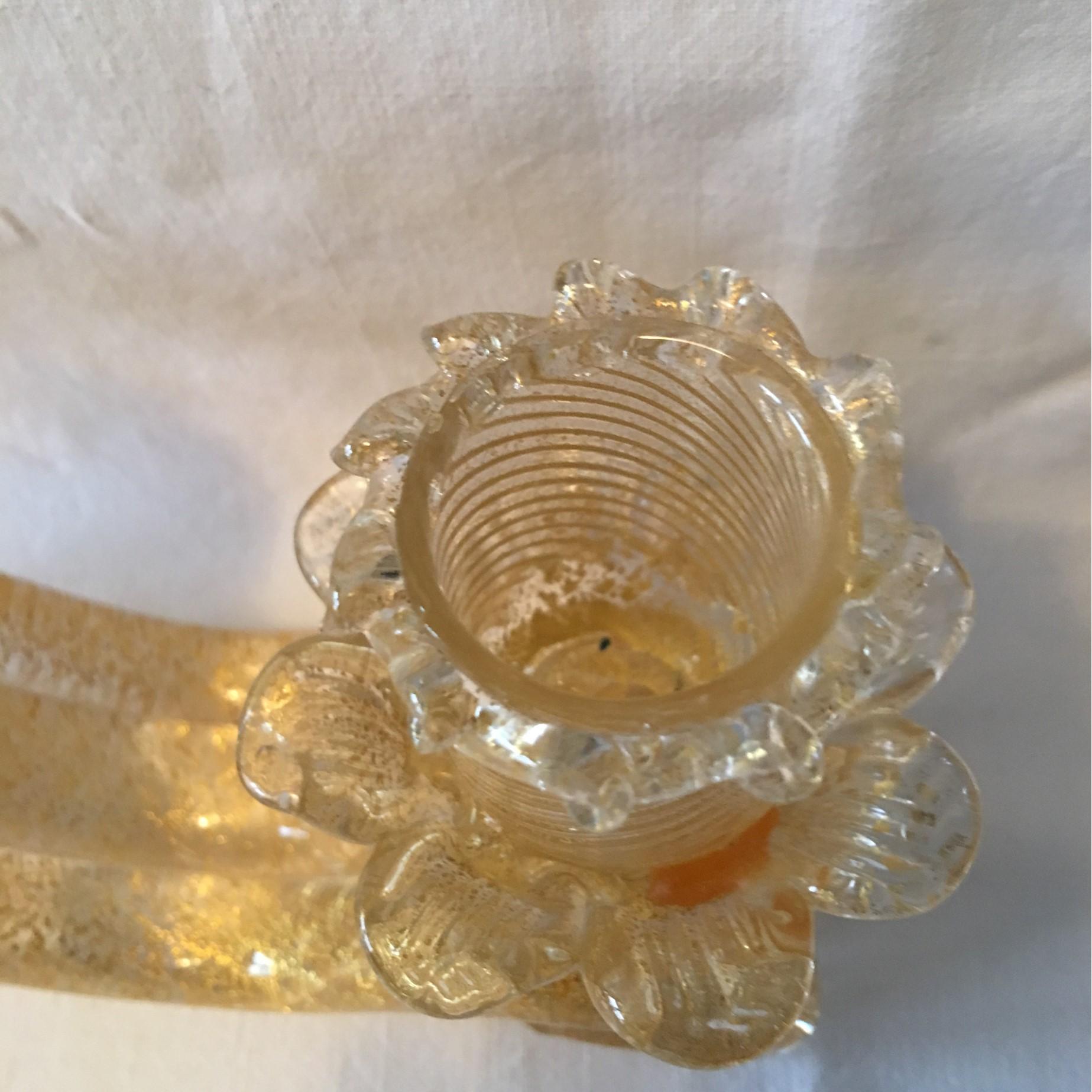 Murano Gold Flake Glass Candleholder Barovier e Toso Style, 1950s In Good Condition For Sale In Frisco, TX