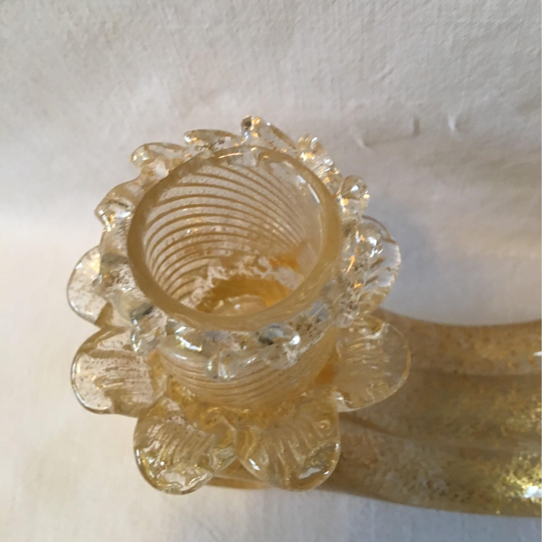 Mid-20th Century Murano Gold Flake Glass Candleholder Barovier e Toso Style, 1950s For Sale