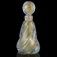 Murano Gold Flecks Bullicante Bubble Design Italian Art Glass Perfume Bottle