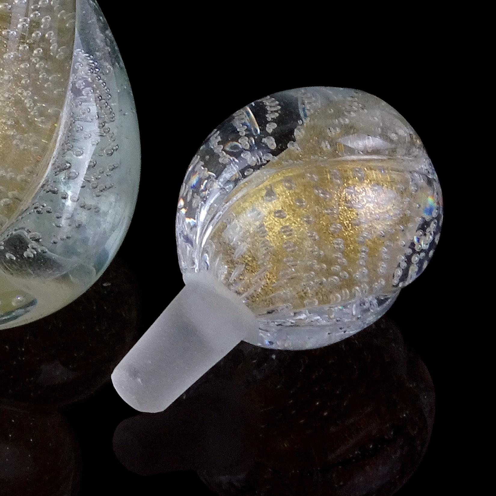 Hand-Crafted Murano Gold Flecks Bullicante Bubble Design Italian Art Glass Perfume Bottle
