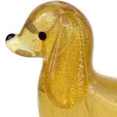 Murano Gold Flecks Italian Art Glass Standing Puppy Dog Figurine Sculpture