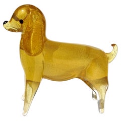 Murano Motas de Oro Arte Italiano Vidrio Perro de Pie Figurilla Escultura