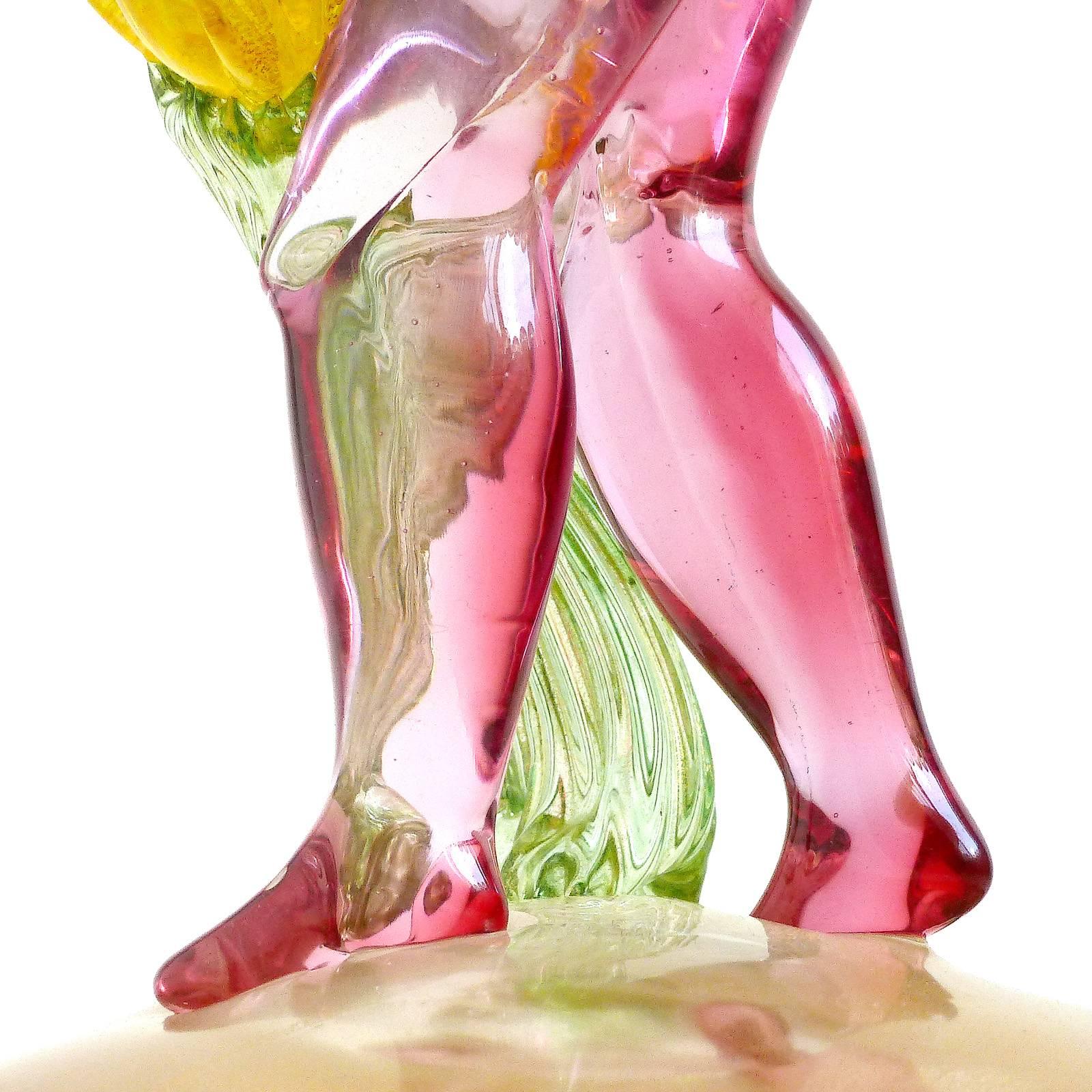 Murano Goldflecken Sommerso Rosa Garten Nymphe Italienische Kunst Glas Figur Skulptur (Glaskunst) im Angebot