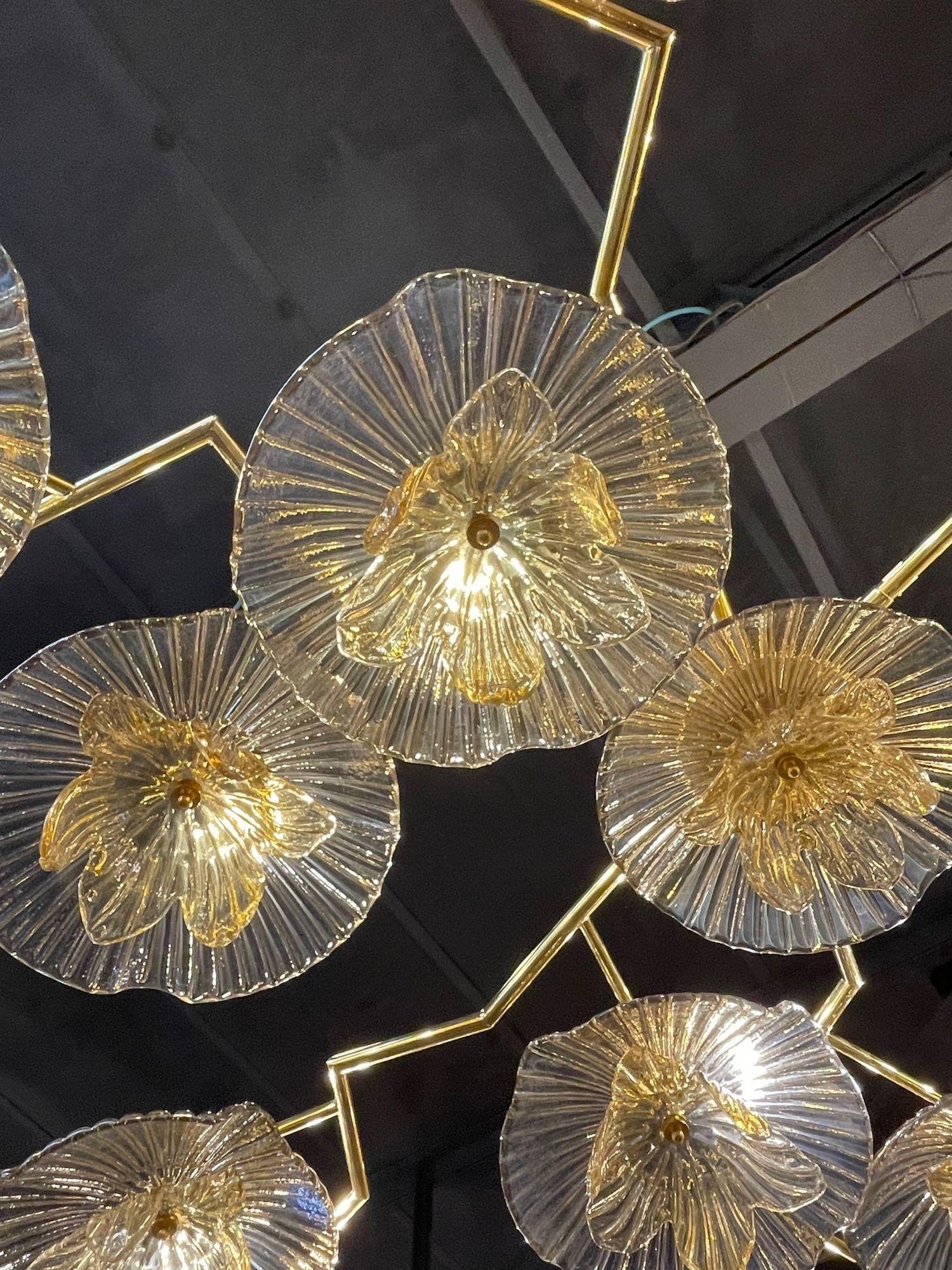 Contemporary Murano Gold Flower Chandelier For Sale