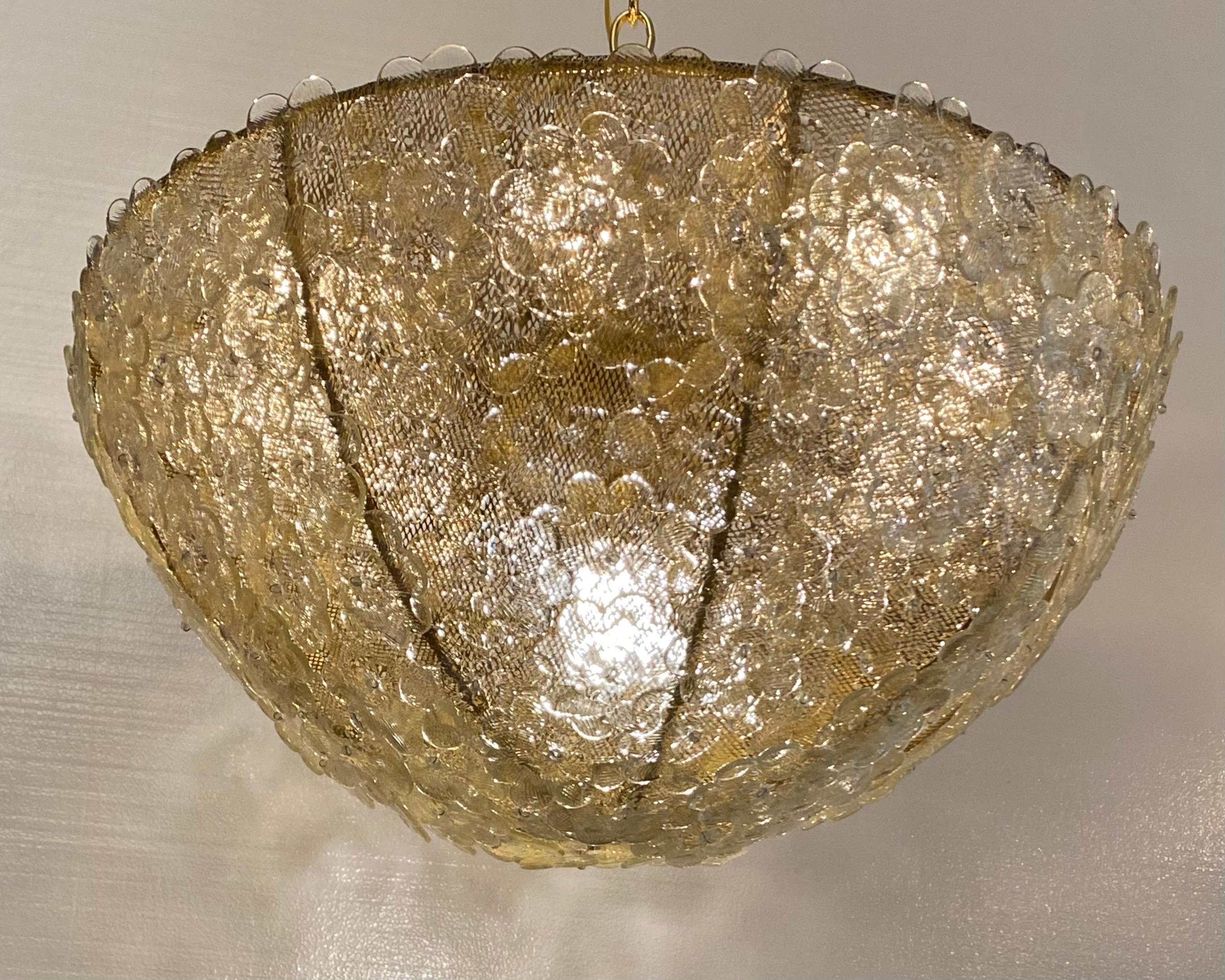 Moderno Lampadario a cesto con fiori d'oro di Murano in vendita
