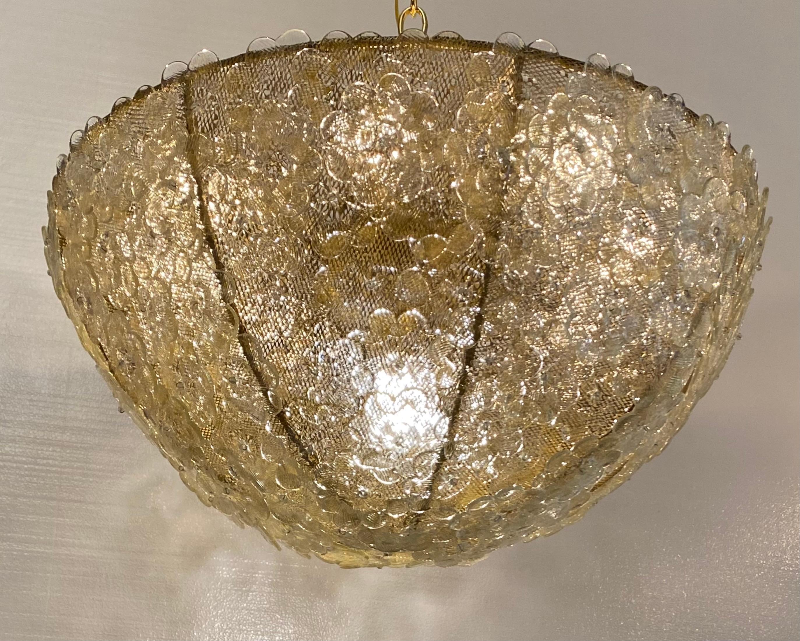 Modern Murano Gold Flowers Basket Chandelier For Sale