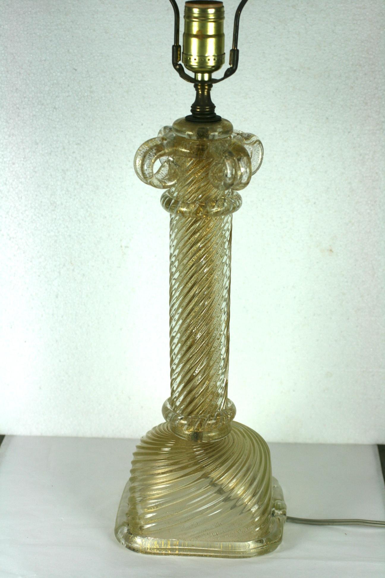 1950s Murano gold fluted column lamp of beautiful 