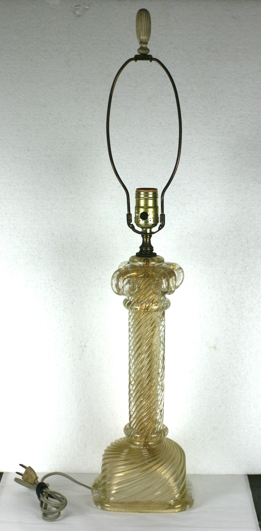 Mid-Century Modern Murano Gold Fluted Glass Column Lamp For Sale
