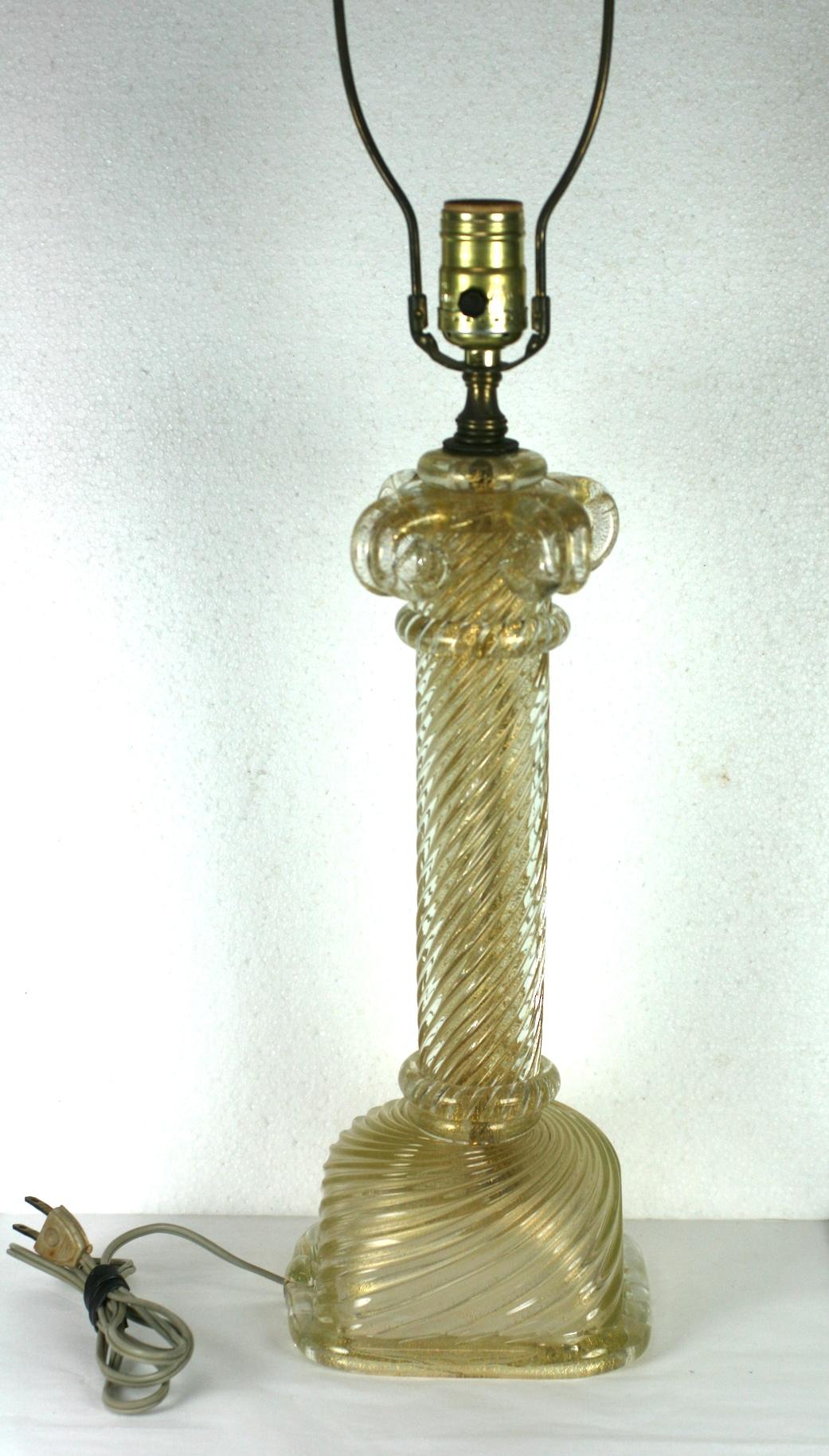 Italian Murano Gold Fluted Glass Column Lamp For Sale