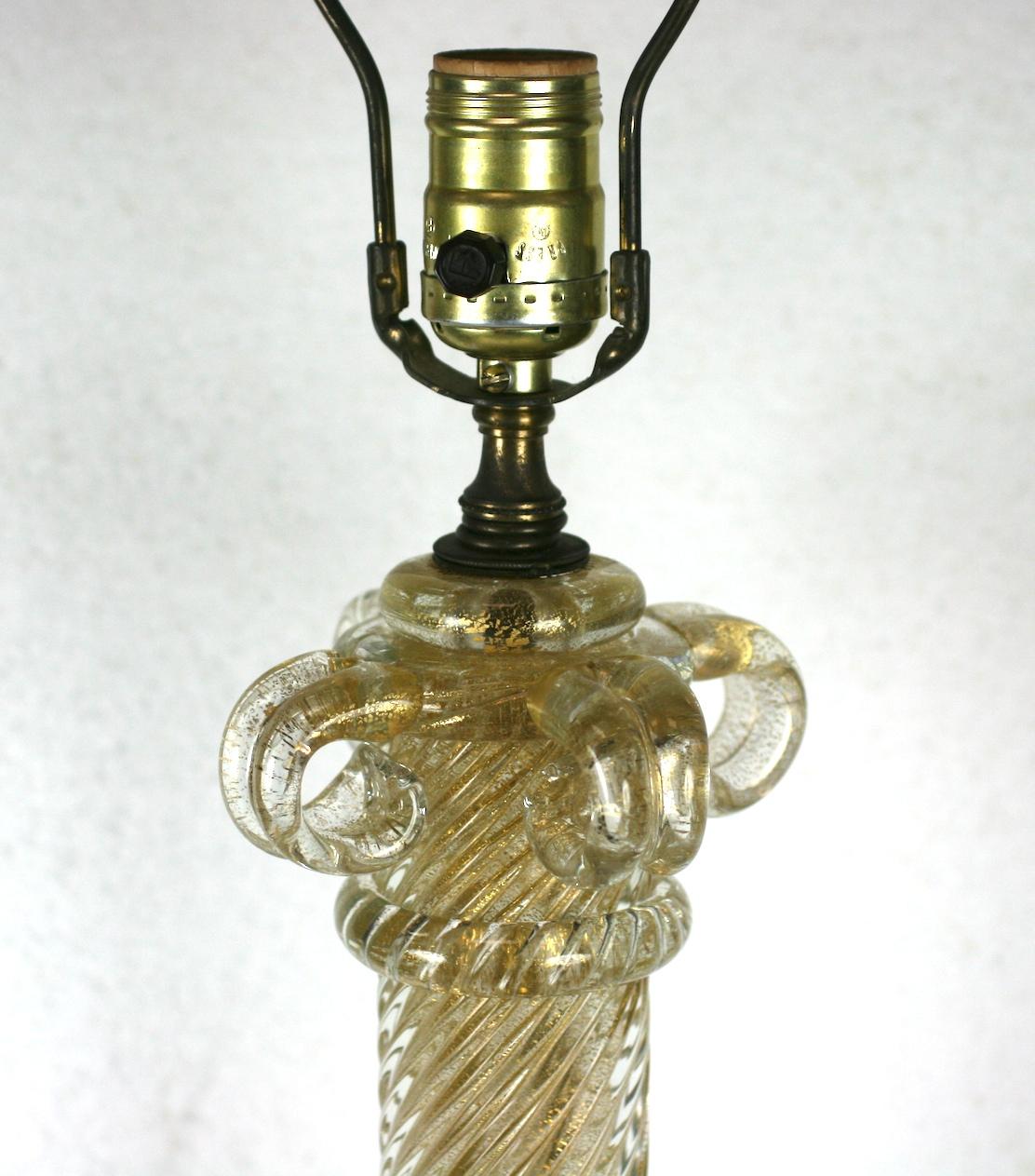 Murano Gold Fluted Glass Column Lamp In Excellent Condition For Sale In Riverdale, NY