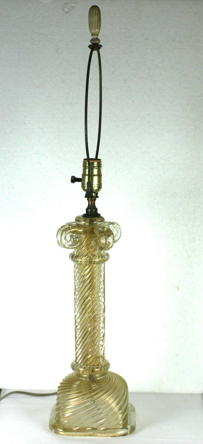 Mid-20th Century Murano Gold Fluted Glass Column Lamp For Sale