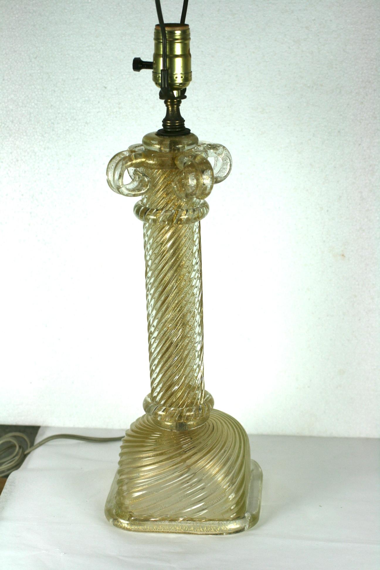 Murano Gold Fluted Glass Column Lamp For Sale 1