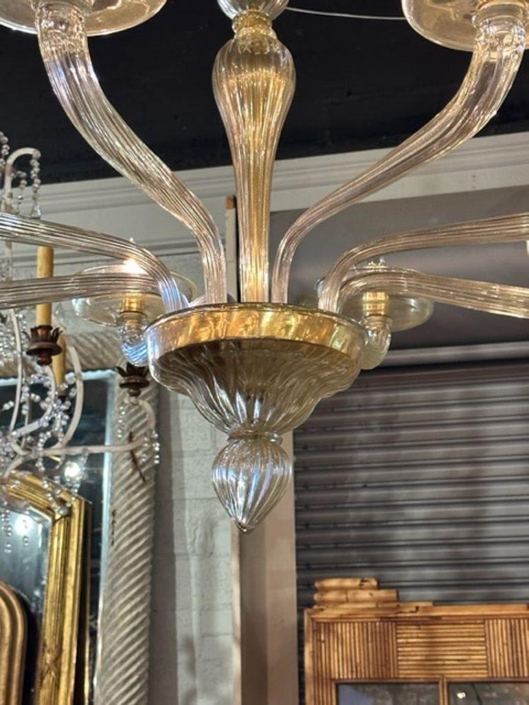 Contemporary Murano Gold Glass 8-Arm Chandelier For Sale