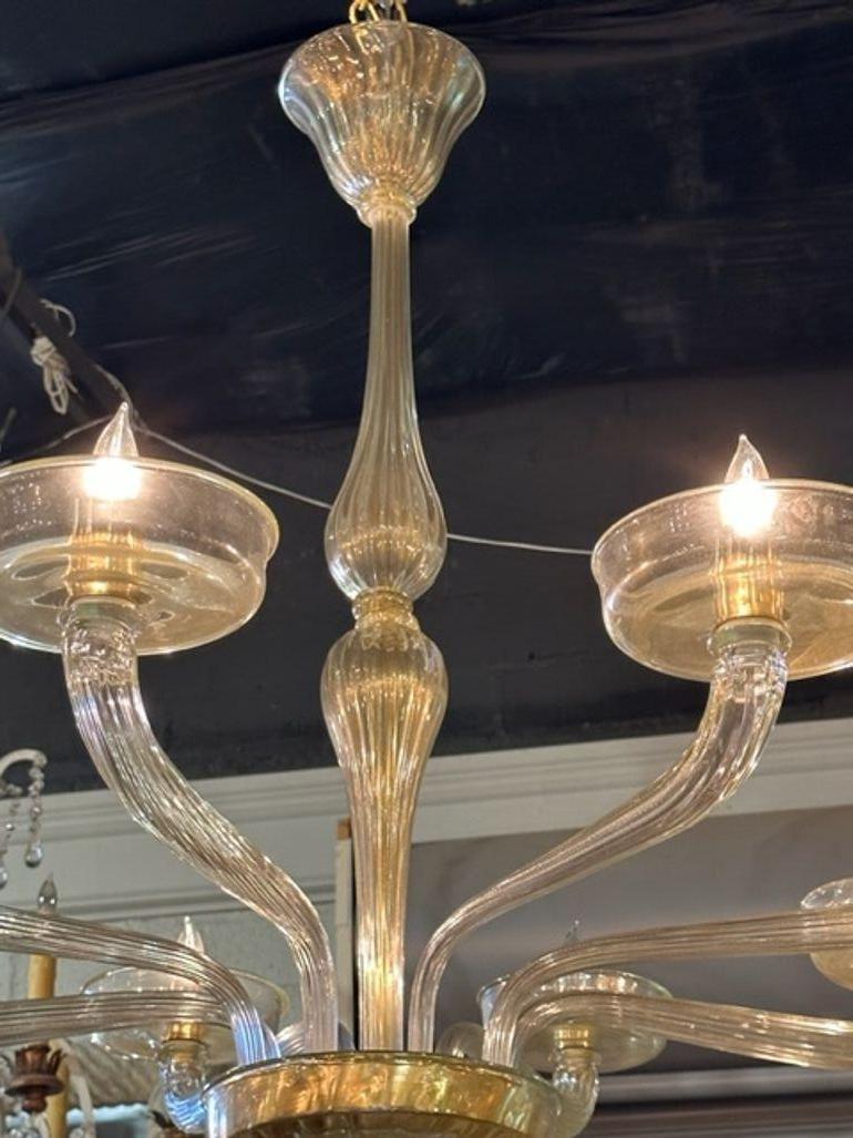 Blown Glass Murano Gold Glass 8-Arm Chandelier For Sale